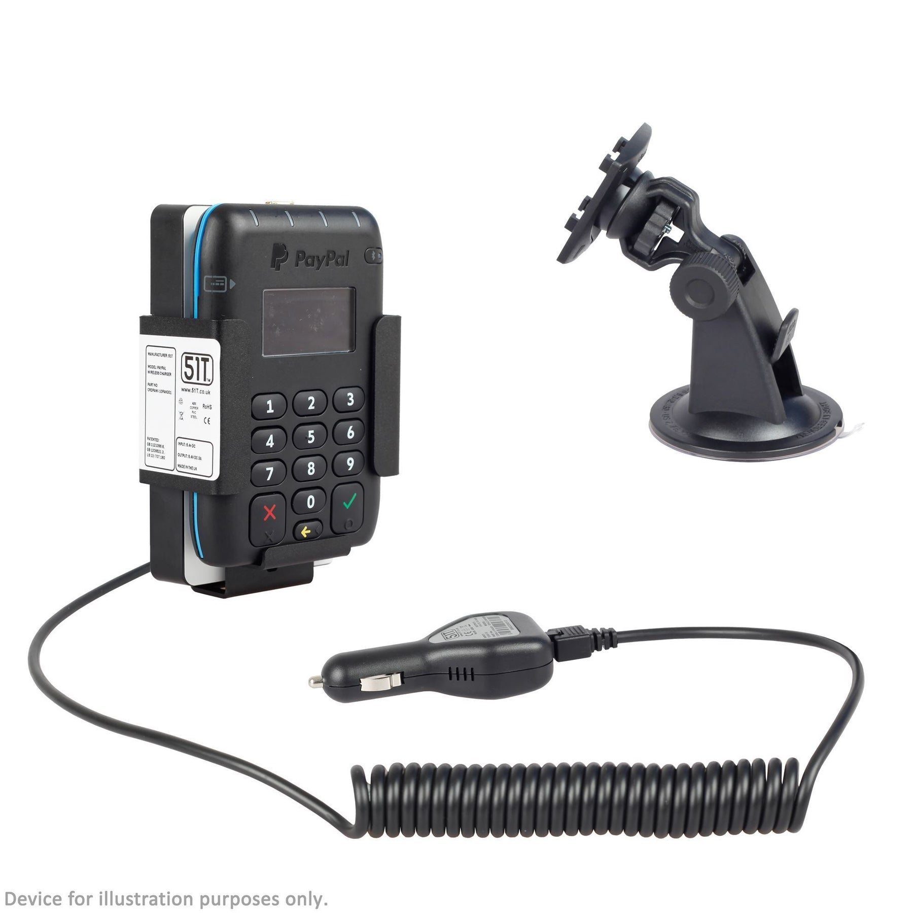 PayPal Card Reader Charging Cradle - Cig Plug, Curly Cable and Mount Bundle