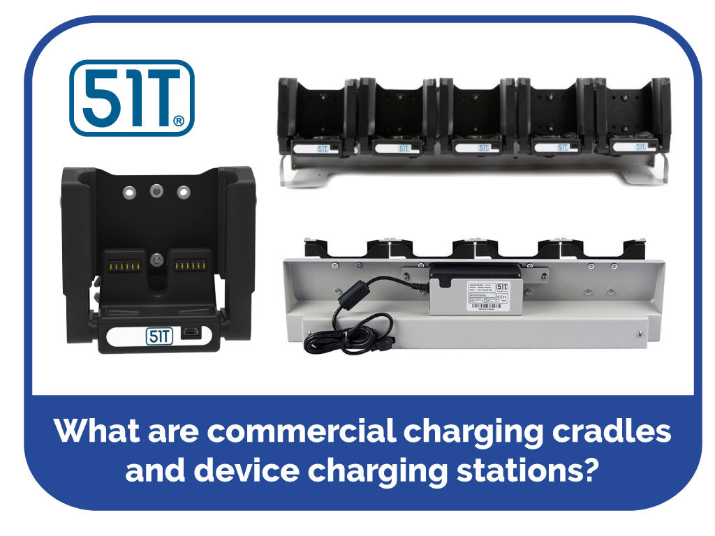 What are commercial charging cradles and device charging stations?